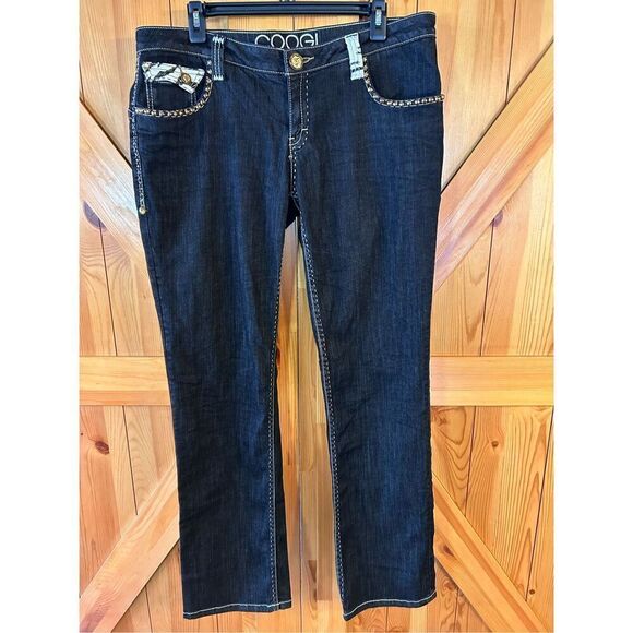 Coogi Jeans Womens Size 15/16 Black White Leopard Print Low Rise Stretch (4715) - Picture 2 of 9